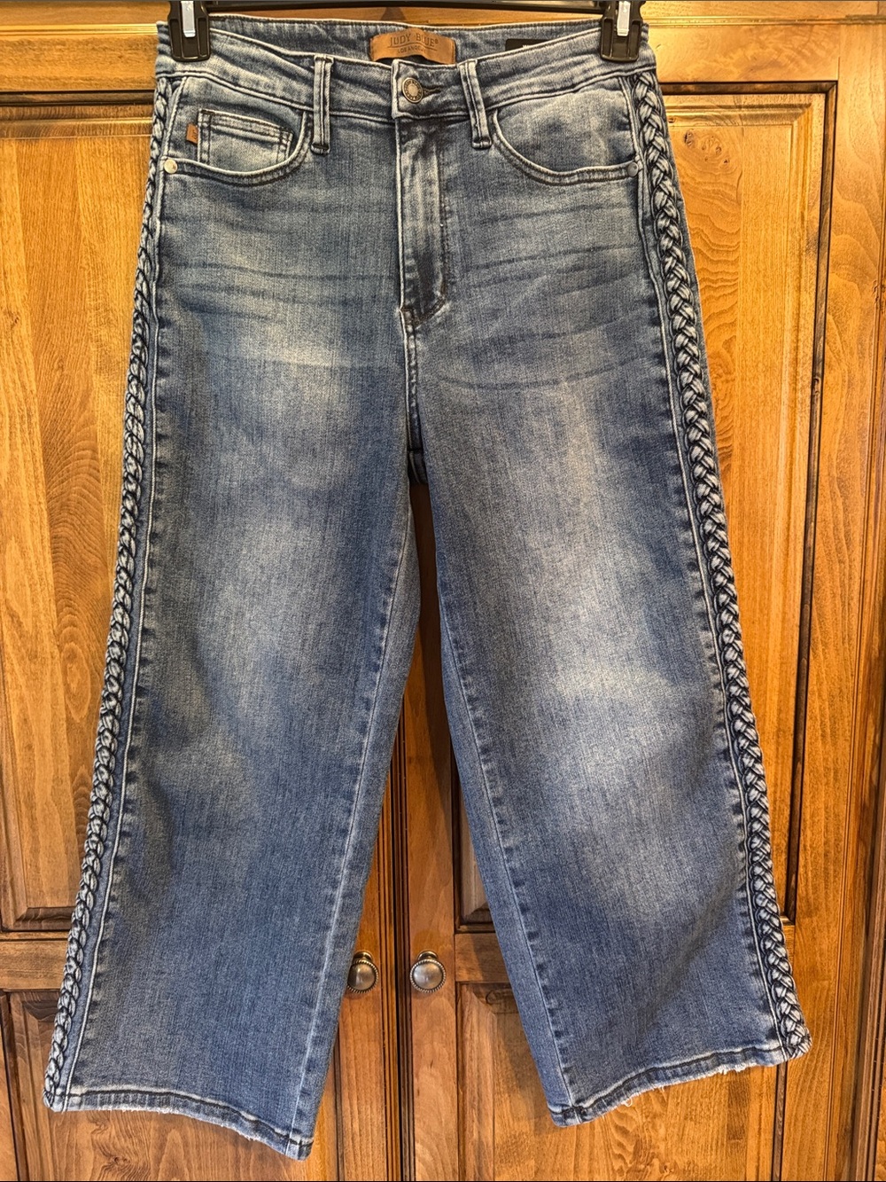 Judy Blue Wide-Leg Braided Side Seam Cropped Jeans